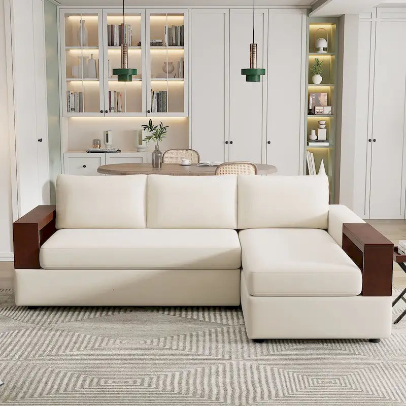 Divano componibile a L da 222 cm con braccioli reversibili e chaise longue integrata