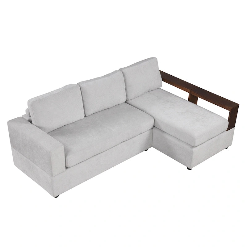 Divano componibile a L da 222 cm con braccioli reversibili e chaise longue integrata