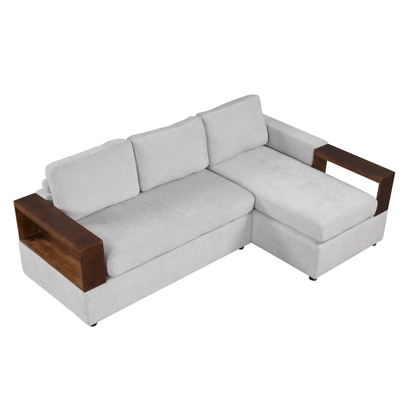 Divano componibile a L da 222 cm con braccioli reversibili e chaise longue integrata