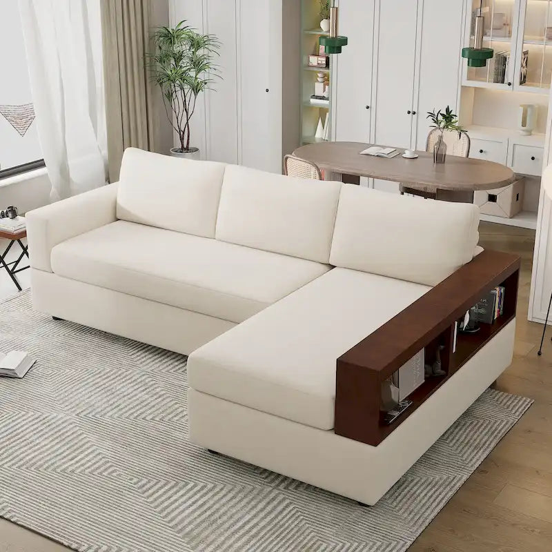 Divano componibile a L da 222 cm con braccioli reversibili e chaise longue integrata