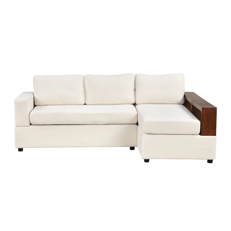 Divano componibile a L da 222 cm con braccioli reversibili e chaise longue integrata