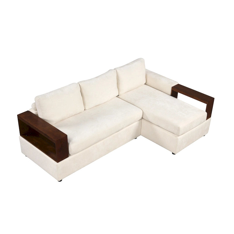 Divano componibile a L da 222 cm con braccioli reversibili e chaise longue integrata
