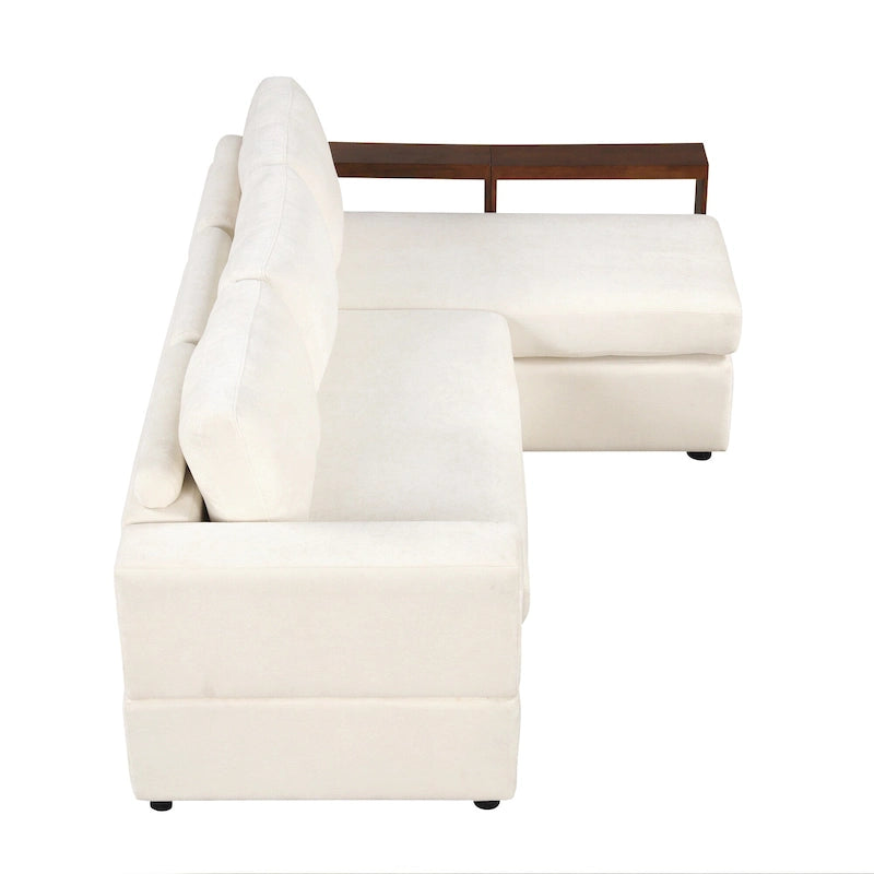 Divano componibile a L da 222 cm con braccioli reversibili e chaise longue integrata