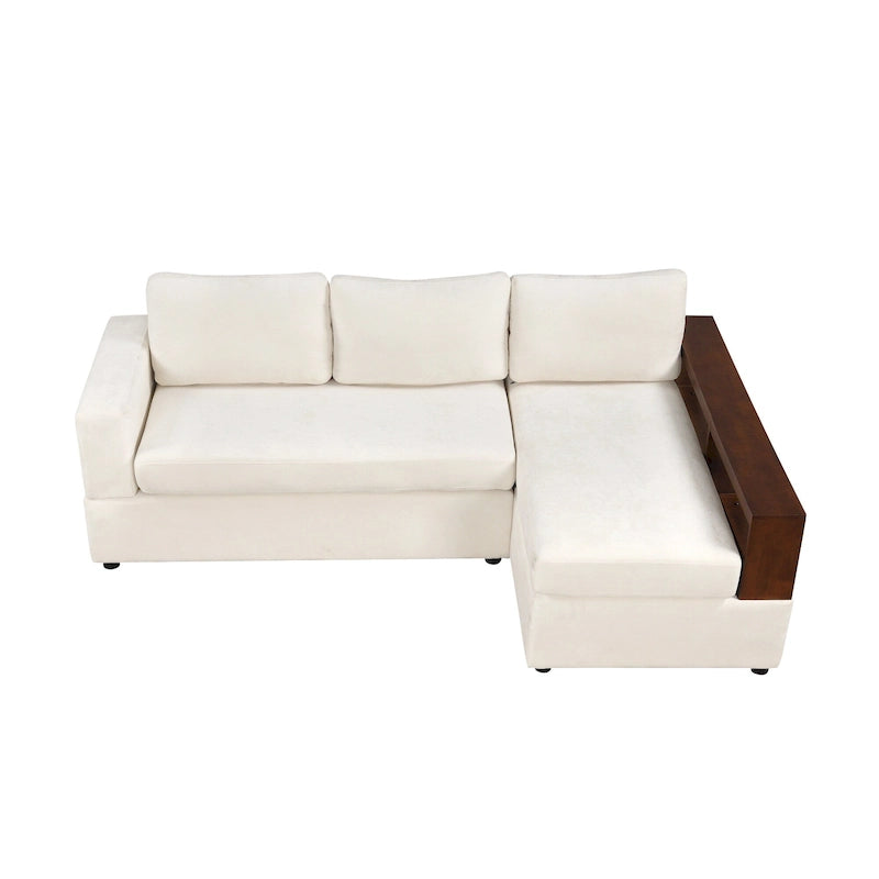 Divano componibile a L da 222 cm con braccioli reversibili e chaise longue integrata