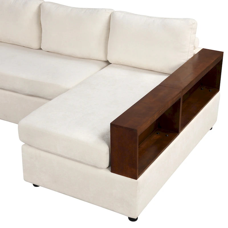 Divano componibile a L da 222 cm con braccioli reversibili e chaise longue integrata