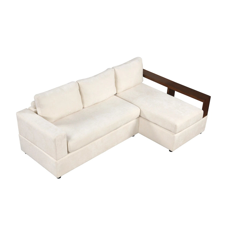 Divano componibile a L da 222 cm con braccioli reversibili e chaise longue integrata