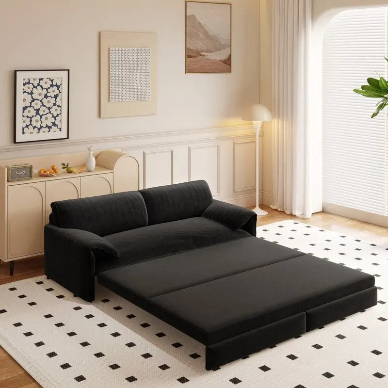 Divano Letto Queen Size estraibile da 66", convertibile 3 in 1 con vano portaoggetti laterale
