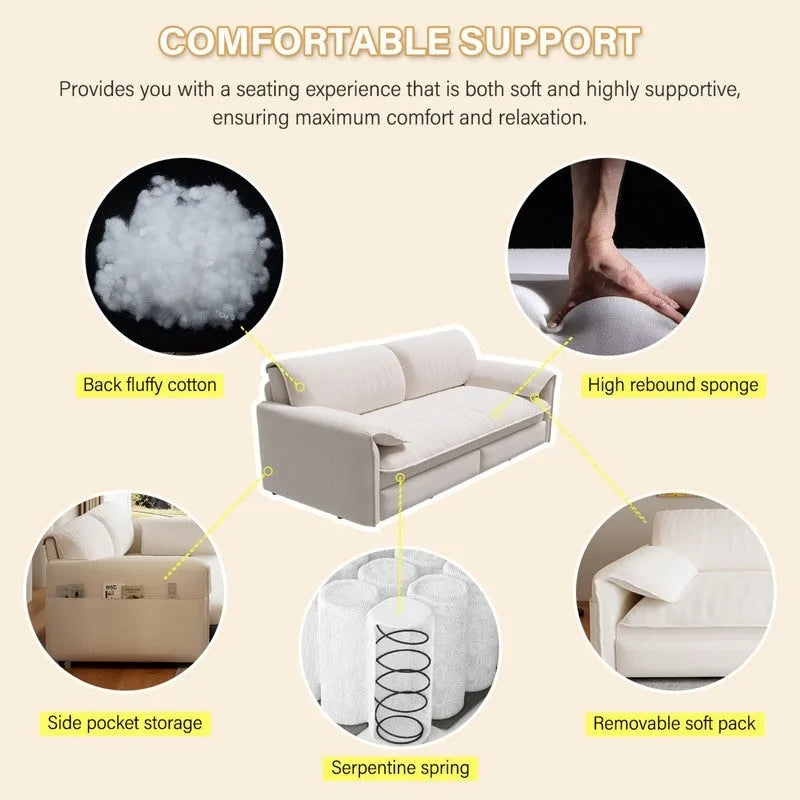 Divano Letto Queen Size estraibile da 66", convertibile 3 in 1 con vano portaoggetti laterale