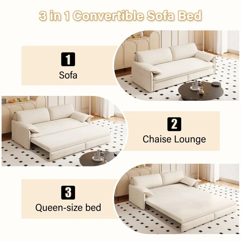 Divano Letto Queen Size estraibile da 66", convertibile 3 in 1 con vano portaoggetti laterale