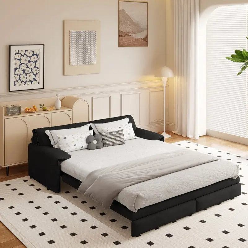 Divano Letto Queen Size estraibile da 66", convertibile 3 in 1 con vano portaoggetti laterale
