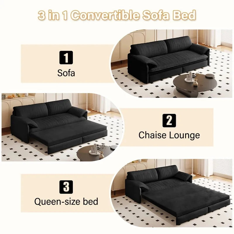 Divano Letto Queen Size estraibile da 66", convertibile 3 in 1 con vano portaoggetti laterale