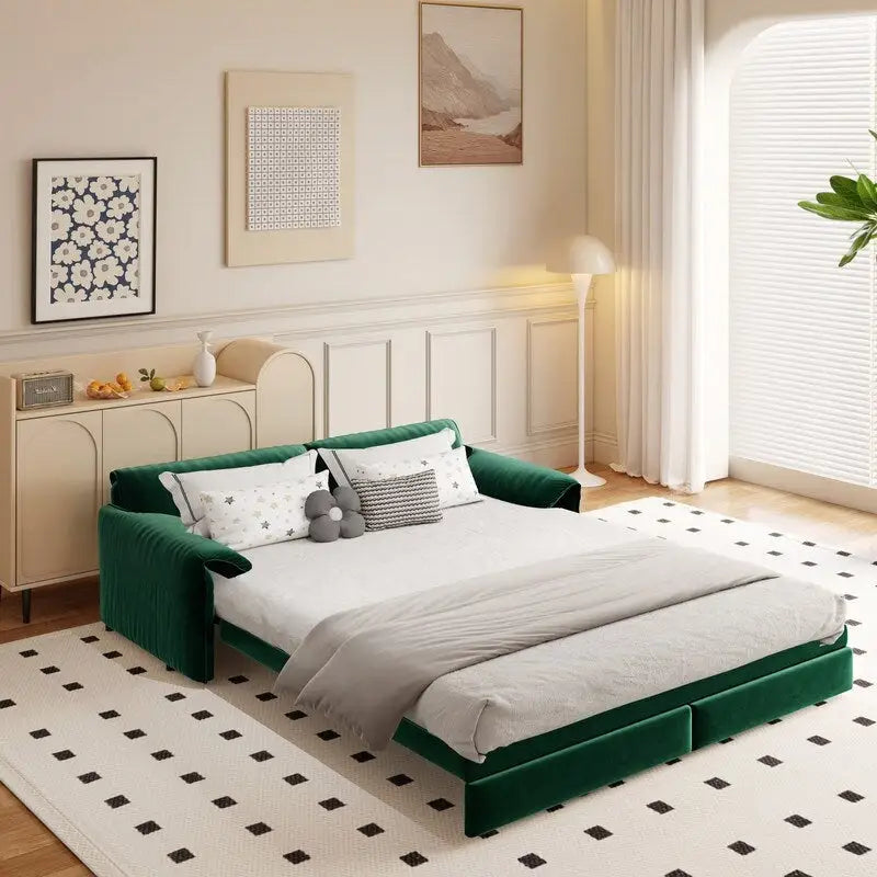 Divano Letto Queen Size estraibile da 66", convertibile 3 in 1 con vano portaoggetti laterale