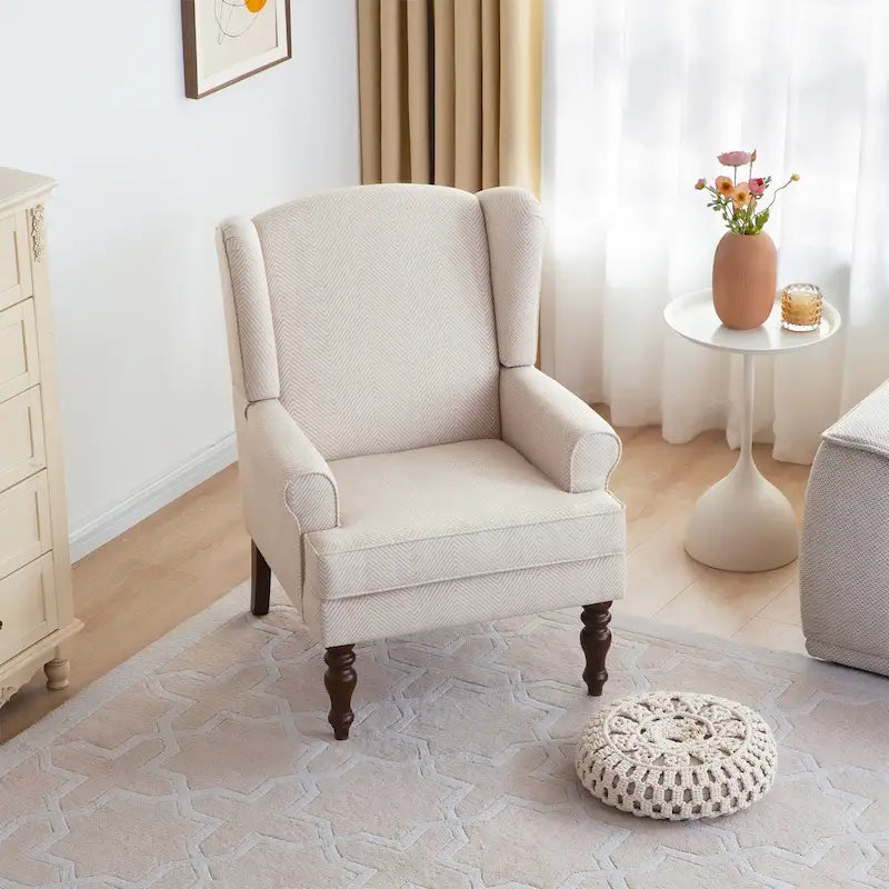 Poltrona d'Accento Rivestita in Poliestere con Gambe a Spirale in Legno e Cuscino ad Alta Resilienza