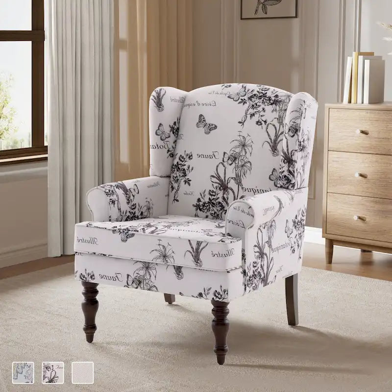 Poltrona d'Accento Rivestita in Poliestere con Gambe a Spirale in Legno e Cuscino ad Alta Resilienza