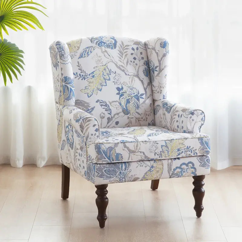 Poltrona d'Accento Rivestita in Poliestere con Gambe a Spirale in Legno e Cuscino ad Alta Resilienza