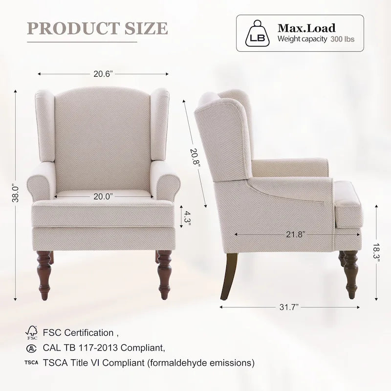 Poltrona d'Accento Rivestita in Poliestere con Gambe a Spirale in Legno e Cuscino ad Alta Resilienza