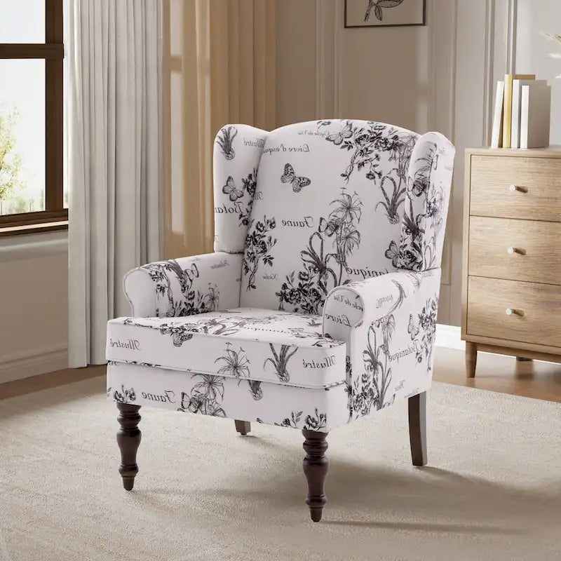 Poltrona d'Accento Rivestita in Poliestere con Gambe a Spirale in Legno e Cuscino ad Alta Resilienza