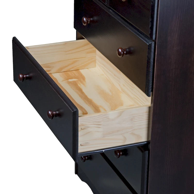 Cassettiera a 5 cassetti in legno massello al 100% con pomelli in metallo o legno