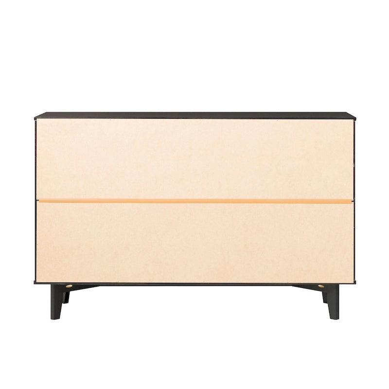 Cassettiera mid-century moderna in pino massiccio a 6 cassetti con maniglie a intaglio, 52"L