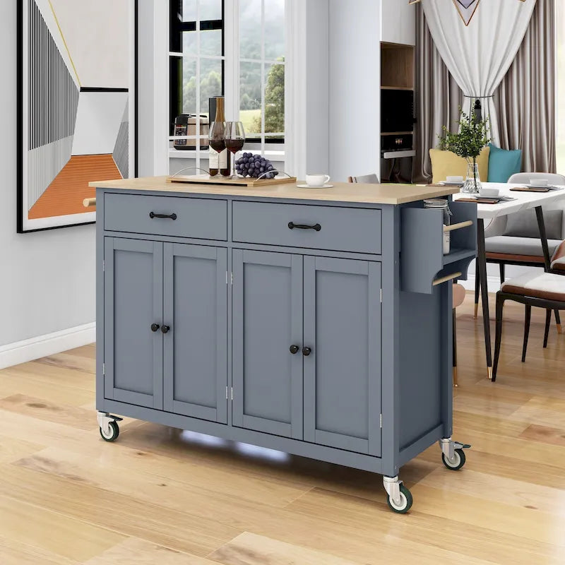 Carrello da cucina con ripiano in legno massiccio e ruote bloccabili