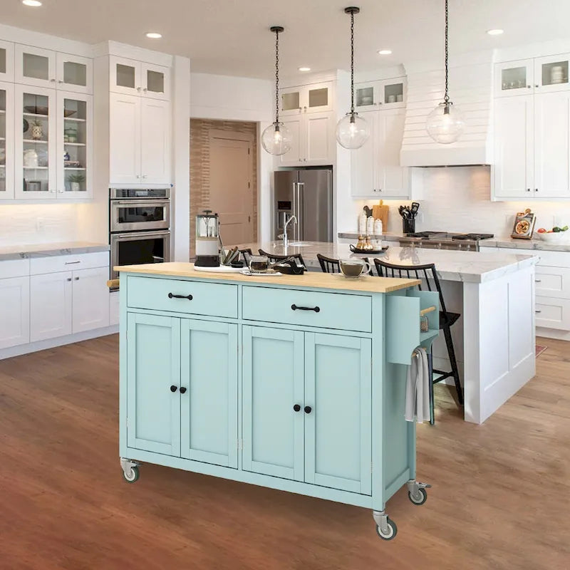 Carrello da cucina con ripiano in legno massiccio e ruote bloccabili