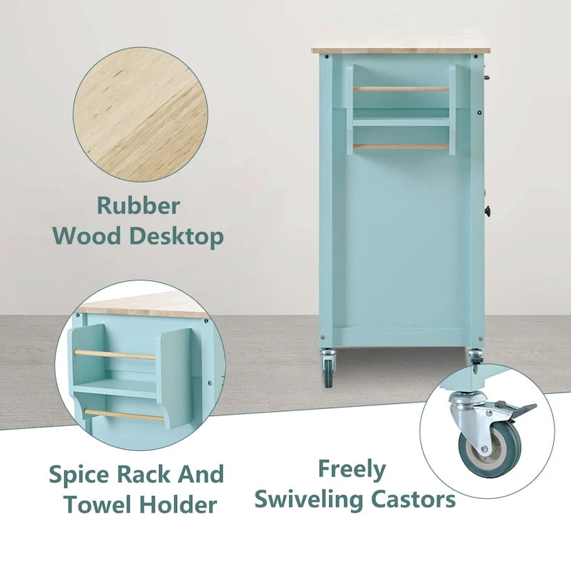 Carrello da cucina con ripiano in legno massiccio e ruote bloccabili