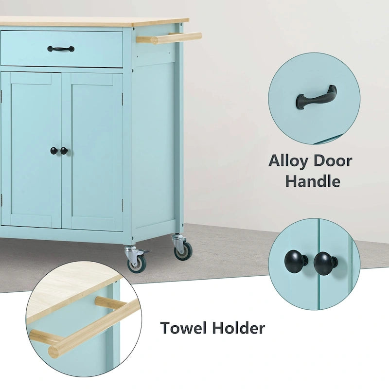 Carrello da cucina con ripiano in legno massiccio e ruote bloccabili