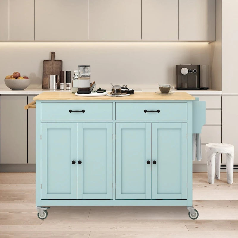 Carrello da cucina con ripiano in legno massiccio e ruote bloccabili