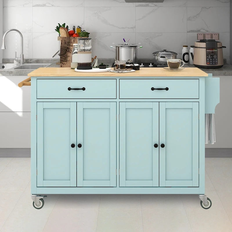 Carrello da cucina con ripiano in legno massiccio e ruote bloccabili