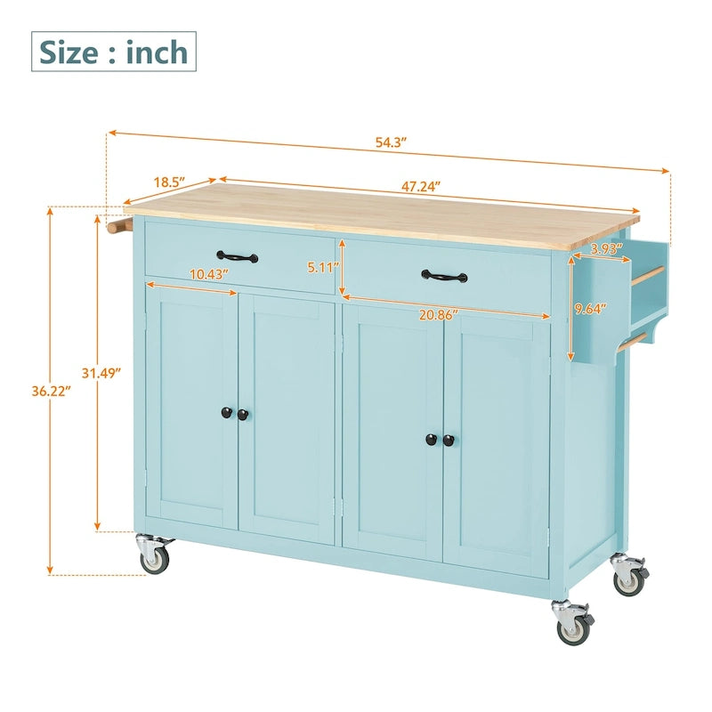 Carrello da cucina con ripiano in legno massiccio e ruote bloccabili