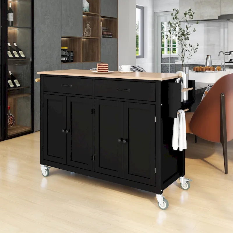 Carrello da cucina con ripiano in legno massiccio e ruote bloccabili