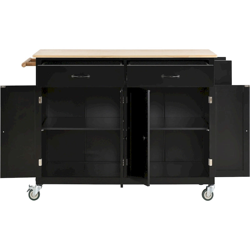 Carrello da cucina con ripiano in legno massiccio e ruote bloccabili
