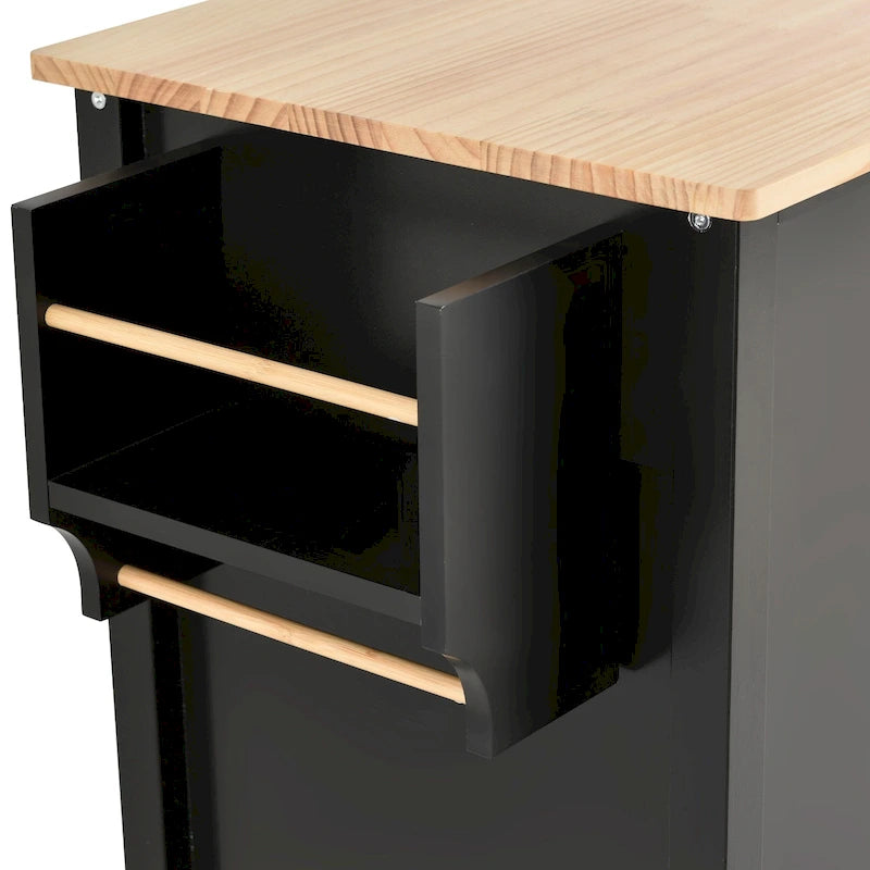 Carrello da cucina con ripiano in legno massiccio e ruote bloccabili