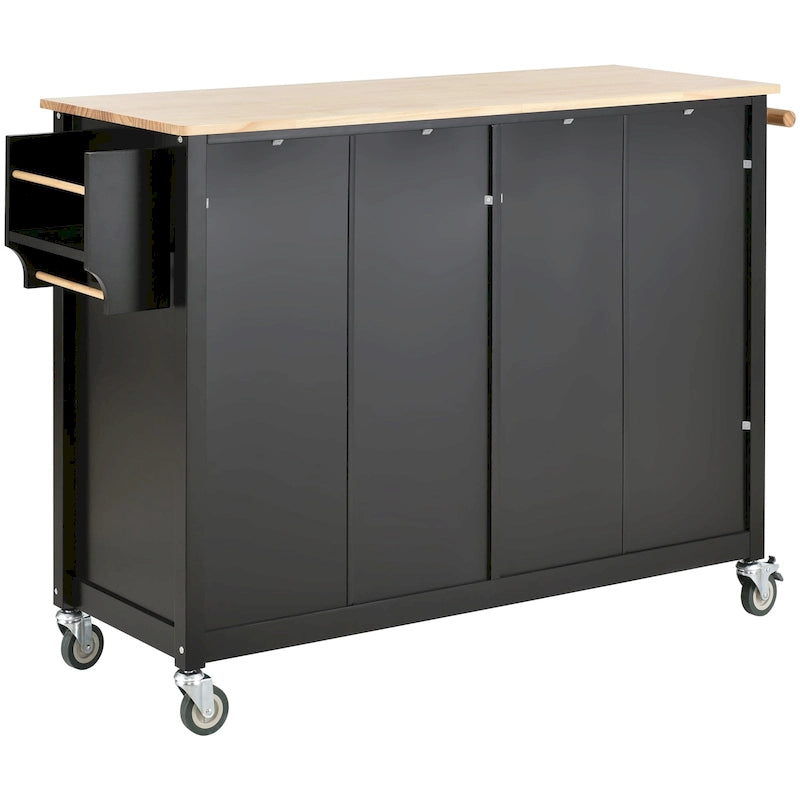 Carrello da cucina con ripiano in legno massiccio e ruote bloccabili