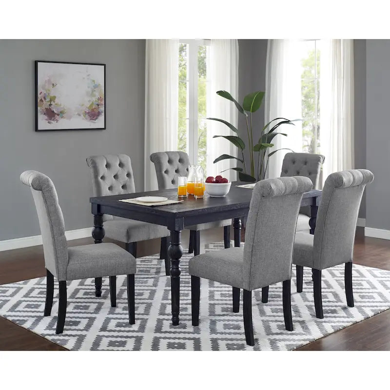 Set da pranzo 7 pezzi in legno scuro lavato con gambe tornite