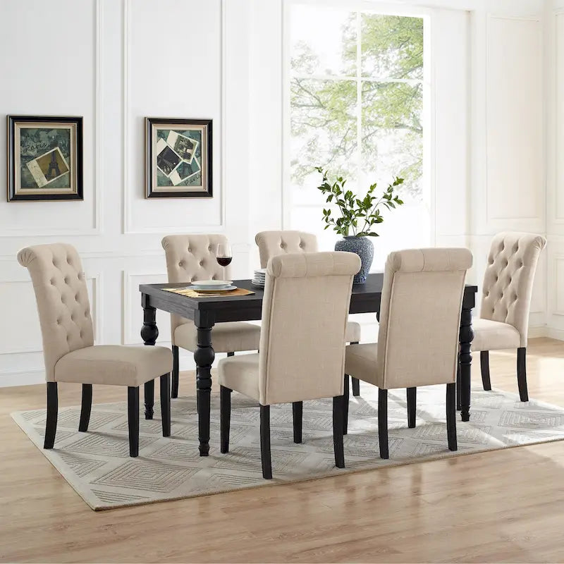 Set da pranzo 7 pezzi in legno scuro lavato con gambe tornite