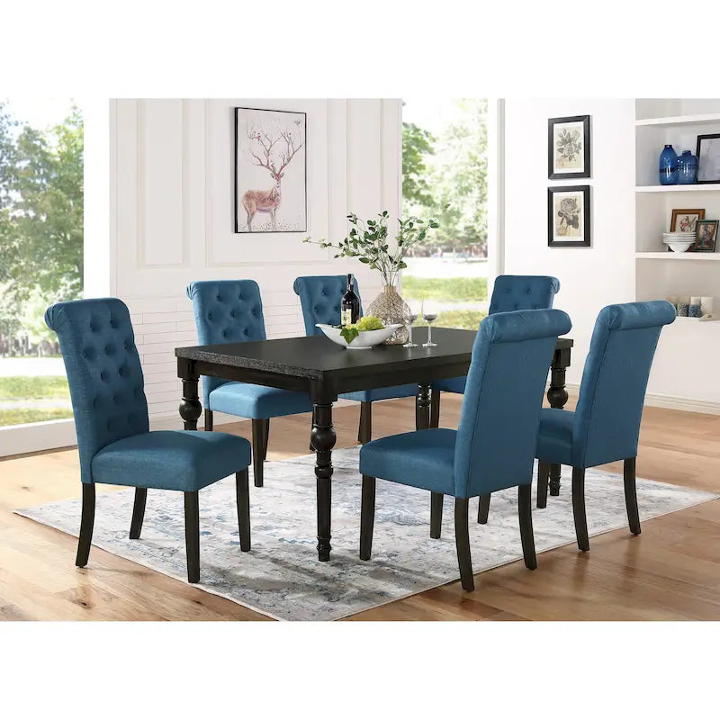 Set da pranzo 7 pezzi in legno scuro lavato con gambe tornite