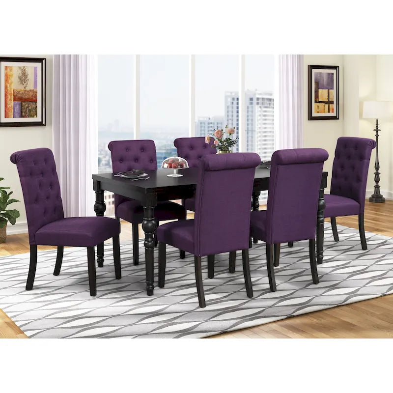 Set da pranzo 7 pezzi in legno scuro lavato con gambe tornite