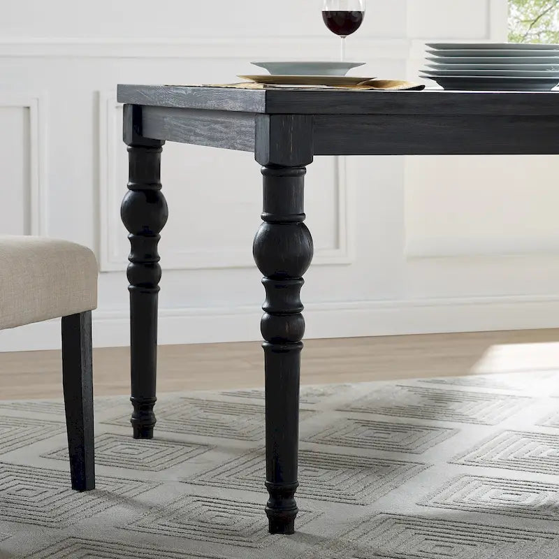 Set da pranzo 7 pezzi in legno scuro lavato con gambe tornite