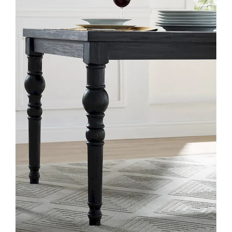 Set da pranzo 7 pezzi in legno scuro lavato con gambe tornite