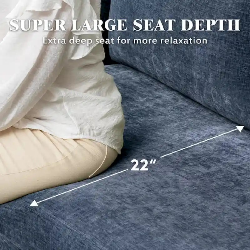 Divano componibile a U a 6 posti, reversibile, in ciniglia moderna, con chaise longue e pouf