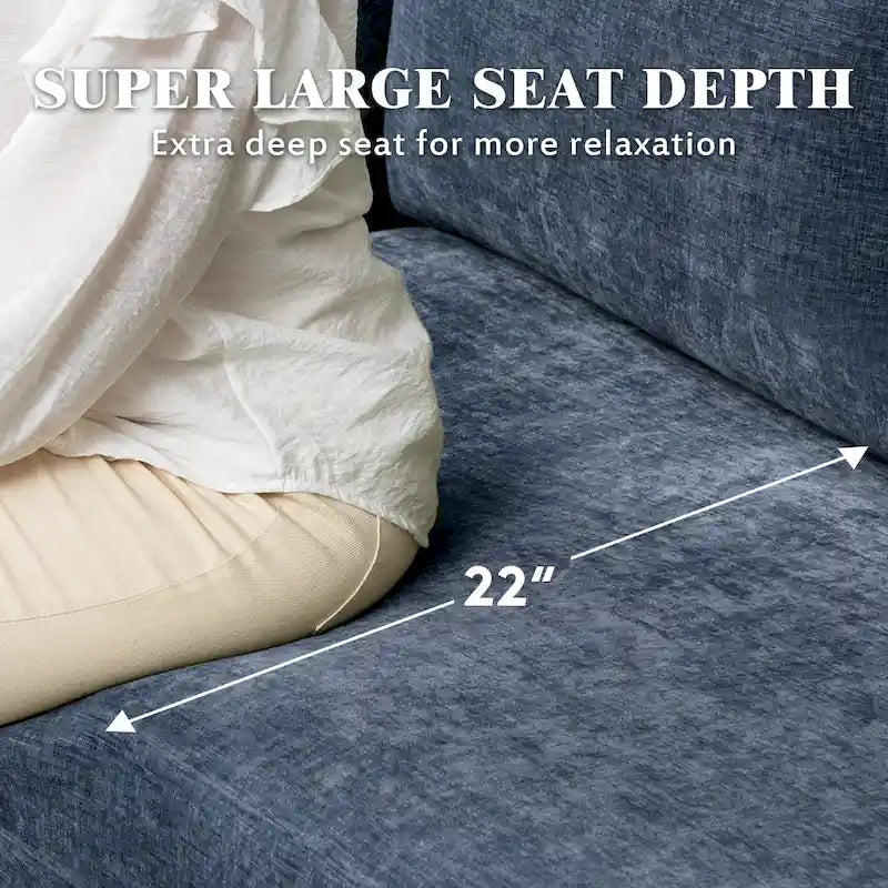 Divano componibile a U a 6 posti, reversibile, in ciniglia moderna, con chaise longue e pouf