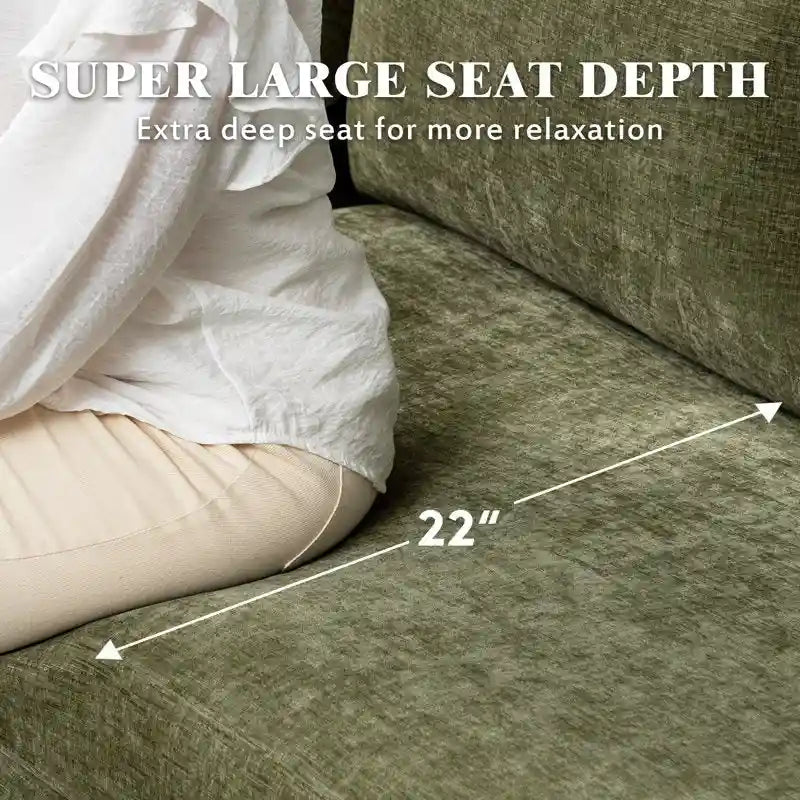 Divano componibile a U a 6 posti, reversibile, in ciniglia moderna, con chaise longue e pouf