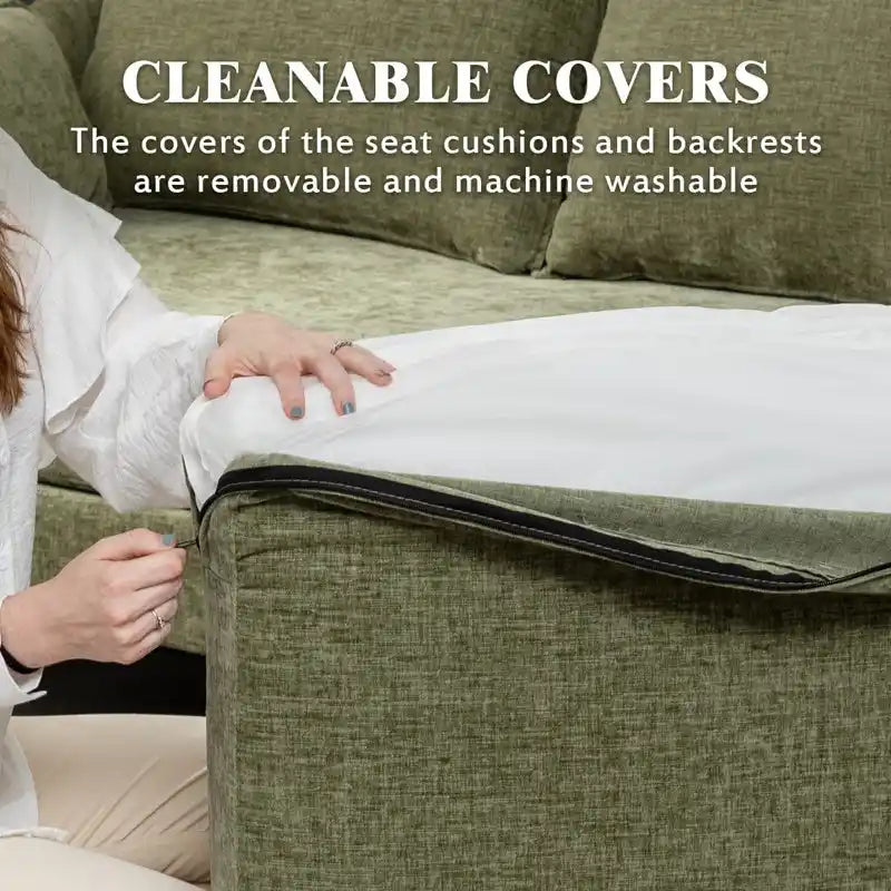 Divano componibile a U a 6 posti, reversibile, in ciniglia moderna, con chaise longue e pouf