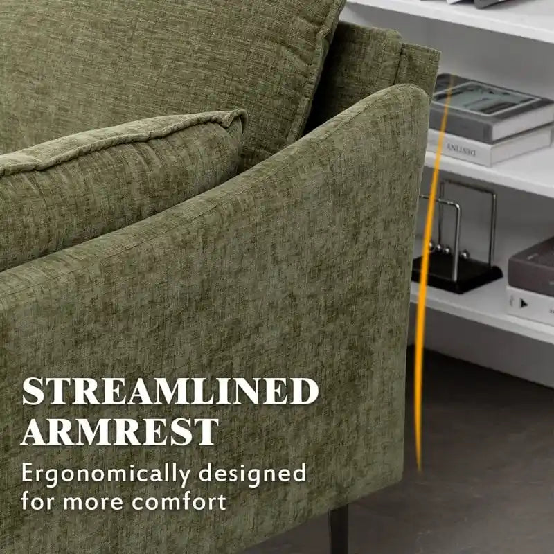 Divano componibile a U a 6 posti, reversibile, in ciniglia moderna, con chaise longue e pouf
