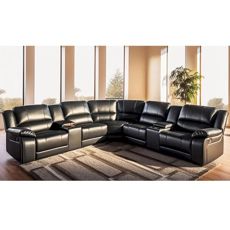 Recliner Sezionale in Ecopelle Moderna Contemporanea da 108" a 7 Posti