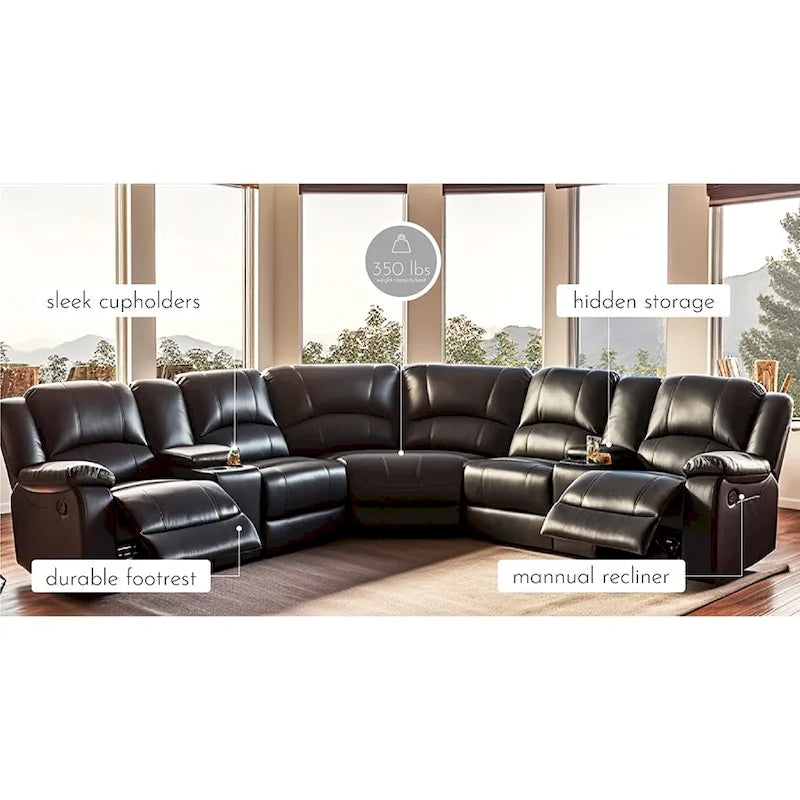 Recliner Sezionale in Ecopelle Moderna Contemporanea da 108" a 7 Posti