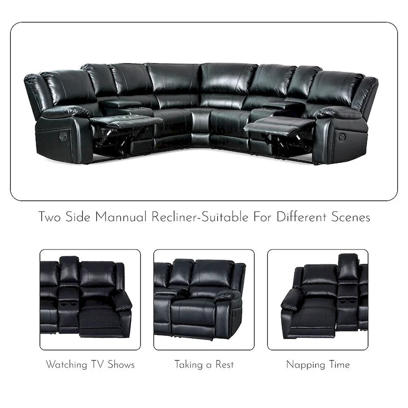 Recliner Sezionale in Ecopelle Moderna Contemporanea da 108" a 7 Posti