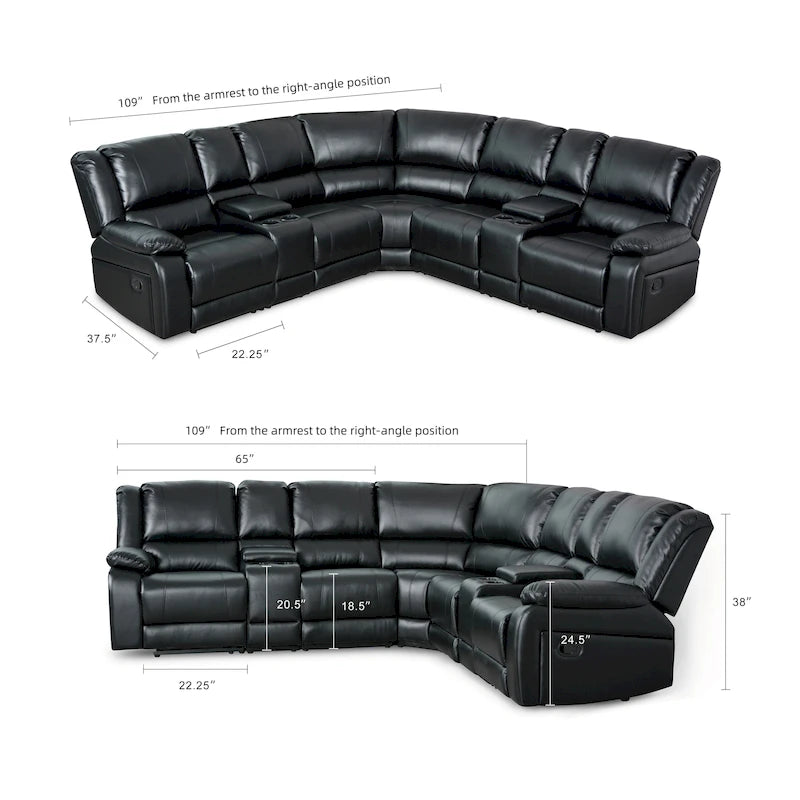 Recliner Sezionale in Ecopelle Moderna Contemporanea da 108" a 7 Posti