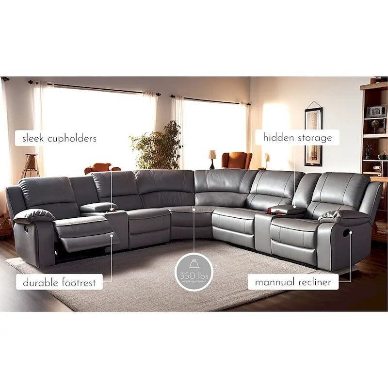 Recliner Sezionale in Ecopelle Moderna Contemporanea da 108" a 7 Posti